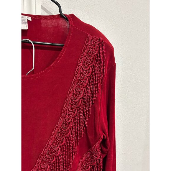 Vintage Red Stretch Fringe Dress Skirt Two Piece Set Sz Large - Picture 4 of 10